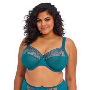NWOT Elomi Zarla Stretch Banded Bra Embroidered Lace Ocean Depths Teal 36O